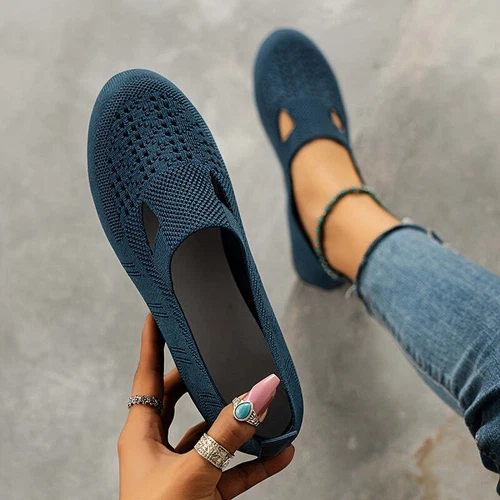 Women's Knitted Flat Shoes Solid Sandals Ladies Color Hollow Out Slip On Shoes - Bild 3 von 17