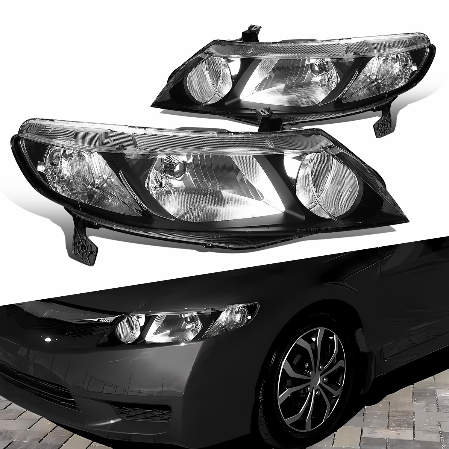FOR 06-11 HONDA CIVIC SEDAN PAIR BLACK HOUSING CLEAR CORNER HEADLIGHT HEADLAMP