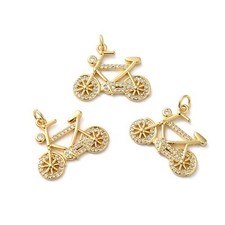 10x Colgantes de Dijes de Bicicleta de Circonita Cúbica Pave de Latón con Anillo de Salto 19x23,5x2mm