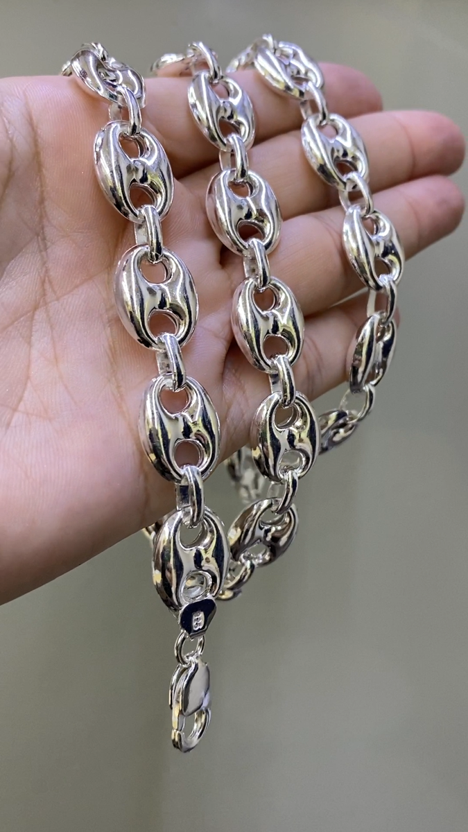 Mens Mariner Puffed Link Chain Necklaces 14mm 66GR 925 Silver