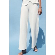 ZARA NWT WOMENS TEXTURED WIDE-LEG TROUSERS IN WHITE-SIZE LARGE
