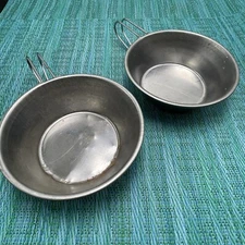 2 Stainless Camping Mountain Climbers Hikers Sierra Style Cups Metal Wire Handle