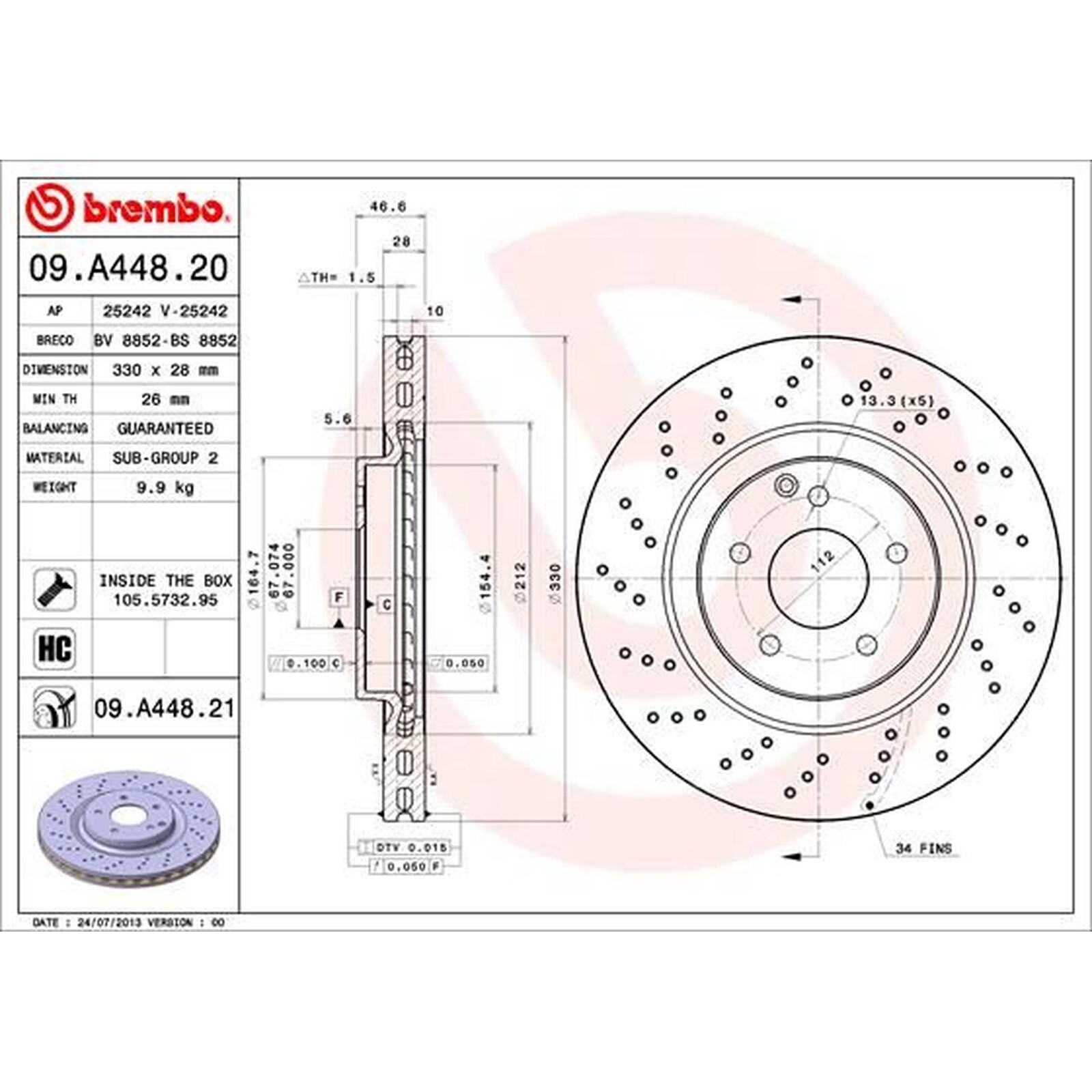BREMBO UV Coated Brake Disc 09.A448.21