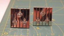 Vintage SWANK Silver tone Fleur de Lis Square Cuff Links NOLA Fa 45