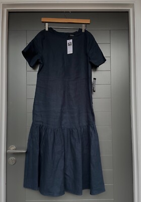 AUTOGRAPH BAIRD McNUTT MC NUTT M&S MARKS SPENCER IRISH LINEN NAVY MIDI DRESS 10