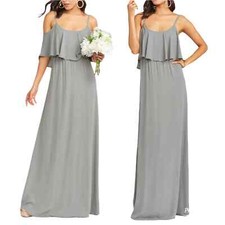 Show Me Your Mumu Dress Large Gray Caitlin Ruffle Maxi Soft Charcoal Crisp NWT