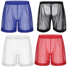 Mens Lingerie Mesh Loose Boxer Briefs Shorts Underwear Plus Size Sleep Bottoms