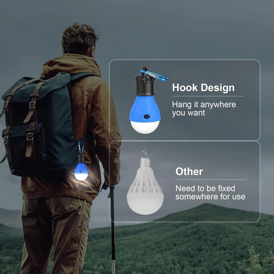 3 Bombillas LED Camping Con Mosquetón Lámpara Tienda Pesca Senderismo Emergencia - Imagen 4 de 4