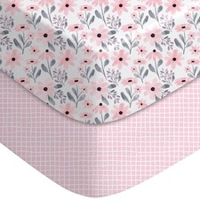 Pack and Play Sheets Girl 2 Pack, 38x26 Mini Crib Sheets Fitted for Baby with...