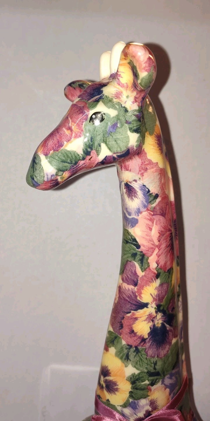 Giraffe Vintage With Pansy's Floral Porcelain Patchwork Statue Figurine 16” Tall
