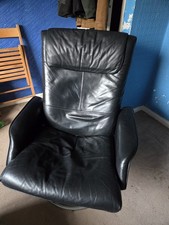 Black Leather Reading Chair with Armrests Padded Seat for Living Room