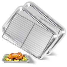 Baking with Rack Set of 4 2 Pans  2 Racks , 16 x 12 x 1 Inch Stainless Stee...