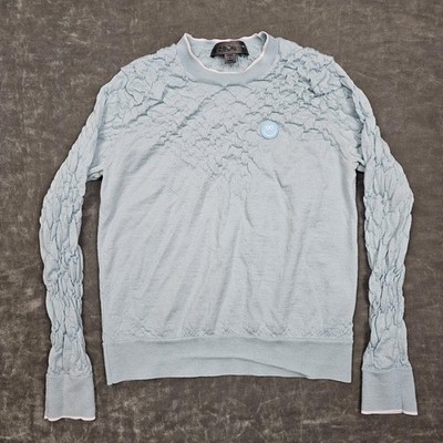G/FORE Sweater Womens Medium Blue Textured Knit Wool Crewneck Golf Pullover Logo