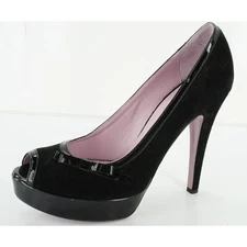 RED by Valentino Black Suede Platform Heels Bow Peep Toe Pumps Size 10 NEW $450