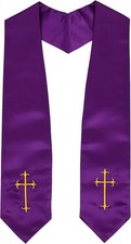 Adults' Traditional Church Choir Stoles with Embroidery Cross 60" Purple
