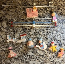Vintage Wood Hand Painted By Irmi Mother Goose Humpty Musical Mobile Orig Box