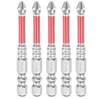 "5X PH2 Anti-Rutsch Phillips-Schraubenbit 1/4\" 2.6\" Magnet FüR Silber/Rot"