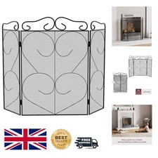 Elegant 3-Panel Metal Fire Screen – Stylish Black Spark Guard for Safety