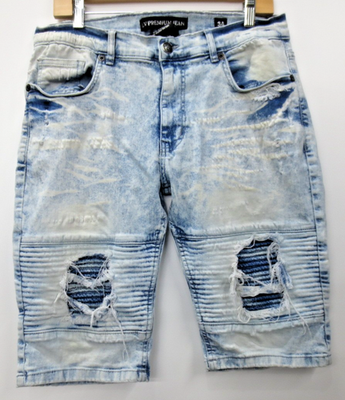 LV Premium Jeans 34 Men's Acid Wash Distressed Denim Shorts (C99