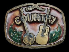 MJ05128 VINTAGE 1976  COUNTRY BANJO  GUITAR  MUSIC BELT BUCKLE