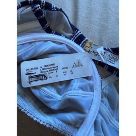 antigel by lise charmel navy blue & white stripe bikini top women size 32e