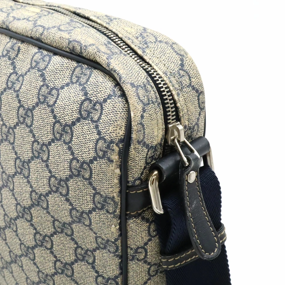 GUCCI GG Supreme Shoulder Bag Beige Navy Leather Silver Hardware 26×28.5×7.5cm - Image 4 of 4