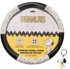 Snoopy Impression Steering Wheel Cover + Keychain Bundle Universal Fit 14.5"-15"