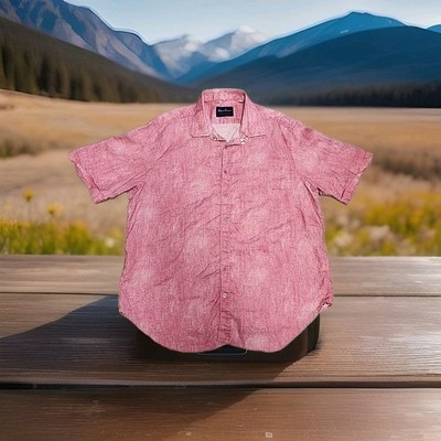 Robert Graham Pink Linen Blend Short Sleeve Shirt Button Up Mens 2XL