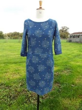 WHITE STUFF Stretch Denim Embroidered Floral Print Pull On Midi Dress Size 8