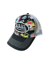 Von Dutch Jax Black Trucker Cap NWOT Embroidered All Over Logo OSFA Hat Mesh