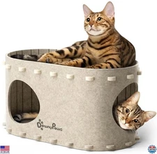 DownyPaws Cream Cat House - Cozy, Scratch-Resistant Bed for Large Cats, Foldable
