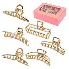 LUKACY 6 Pack Large Metal Hair Claw Clips - 4 Inch Big gold hair clips,Perfect