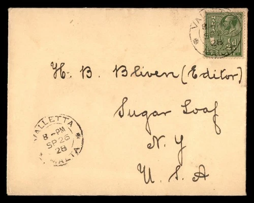 Mayfairstamps Malta 1928 Valletta to Sugar Loaf NY Cover cca_19153