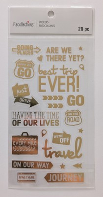 Gold Travel Words & Phrases Flat Scrapbooking Stickers by Recollections 