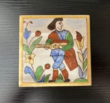 Antique AETCO American Faience European Style Art Tile, Musician/ Guitar Player