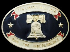JL09111 VINTAGE 1976 LIBERTY BELL RING FOR INDEPENDENCE ENAMELLED BUCKLE