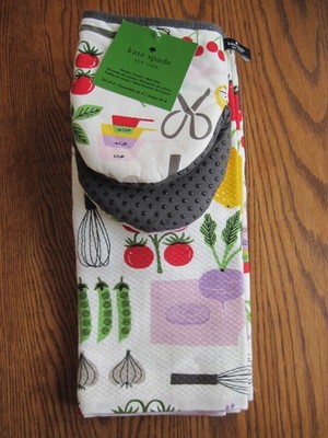 Kate Spade NY Kitchen Towels & Oven Mitts 4PC Garden Vegetables & Utensils