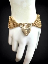 Vintage Gold Plated Gate Link Bracelet Heart Padlock Clasp Victorian Style