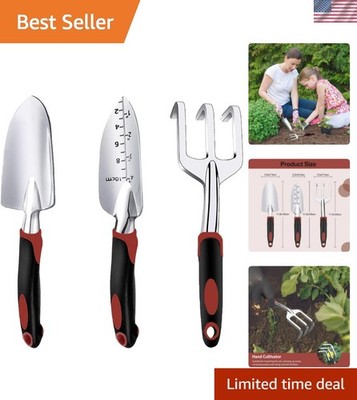 Versatile Garden Tool Set: 3 Essential Tools for Planting & Transplanting in Red