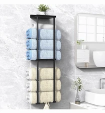 Towel Rack for Bathroom, Wall Mounted Vertical Rolled Towel Storage Organizer Ho