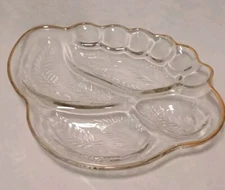 Vintage Large Glass Divided 10 Section Serving Tray Platter 17”X13.5"  Gold Edge