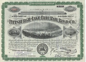 1945 Pittsburgh and Lake Erie PLE Railroad Stock Certificate 20 shares