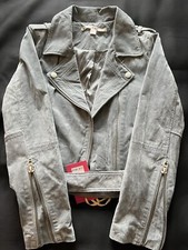 Chelsea & Violet Gray Suede Leather Moto Motorcycle Jacket Women’s Lined Xl