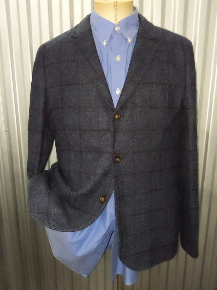 Unconstructed MOON Wool Tweed ENGLAND Check Preppy Plaid Blazer Coat Jacket 42R - Image 3 of 4