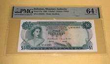 PMG Bahamas, Monetary Authority $1 Banknote 1968 Choice UNC 64 EPQ p27a