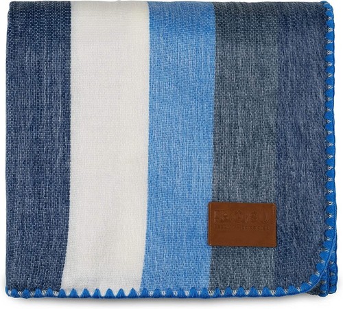 Manta de lana de alpaca QISU 85x65 | CampThrow suave cálida (raya azul blanca) - Imagen 1 de 4