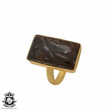 Size 10.5 - Size 12 Adjustable Stick Agate 24K Gold Plated Ring GPR586