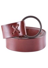 Red Medieval Leather Belt Brass Ring 190 cm Viking Saxon Reenactment Costume