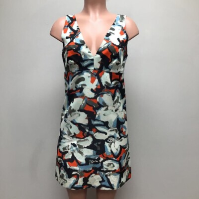 Milly Womens Shift Dress Gardenia Watercolor Floral V Neck Sleeveless Italy 4