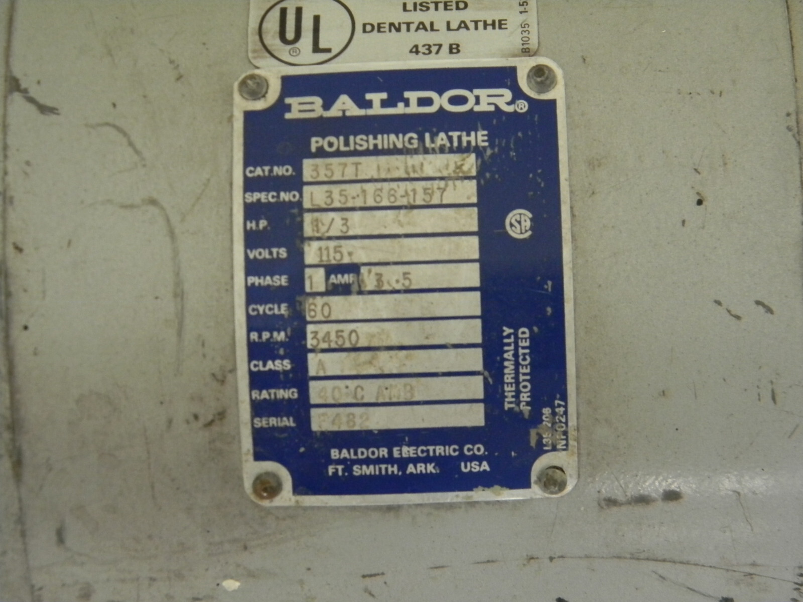 Baldor 357T Polishing Lathe, 1/3rd HP, 115V, 3:5 Amp, 3450 RPM | eBay